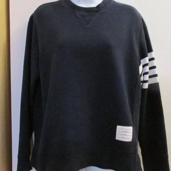 Thom Browne Navy Classic 4-Bar stripe Loopback Sweatshirts Size 4 L/XL - Picture 1 of 11